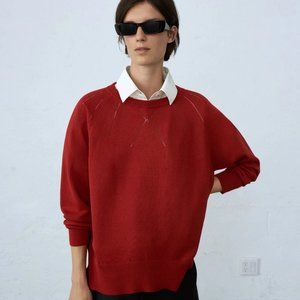 NWT Monica Cordera SILK FRETWORK SWEATER RED